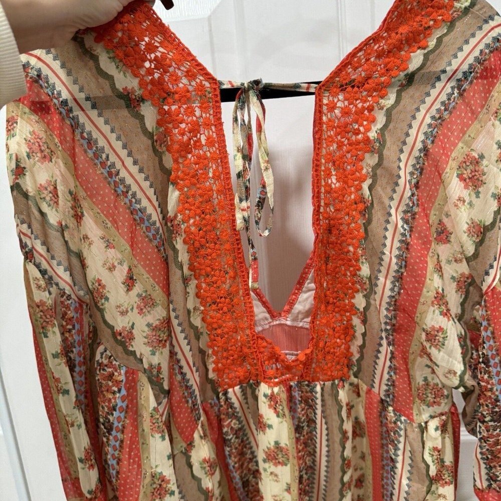 Agua Bendita Long‎ Sleeve Mini dress Women’s Size Large Boho Flare - Picture 11 of 13